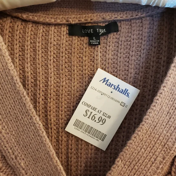 NWT Love Tree Cable Knit Cardigan Sweater, Size L, Mauve Pink - Picture 4 of 6